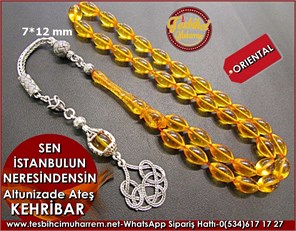  Gümüş Püsküllü Altunizade Ateş Kehribar Tesbih 7*12 mm Sen İstanbulun Neresindensin