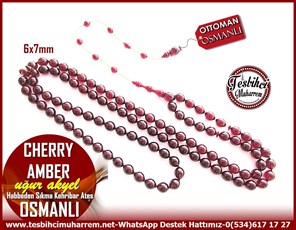 99 luk Habbeden Cherry Amber Üst Düzey Çalışma Osmanlı Ateş Kehribar Tesbih Sabır 