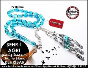 Özgün Gümüş Tasarım Süzme Sıkma Kehribar Tesbih Şehr-i Ağrı