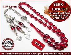 isminize Özel Gümüş Harfli Ateş Kehribar Tesbih Şehr-i Tunceli 