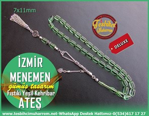 Tesbih Ateş Kehribar Kapsül Kesim Gümüş Püskül Saydam Fıstıki Yeşil İzmir Menemen
