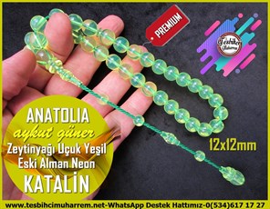 Tesbih Eski Alman Katalin Neon Osmanlı Form Zeytinyağı Yeşili Küre Kesim Anatolia 