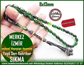Tesbih Sıkma Kehribar Yeşil Sarı Kapsül Orjinal Gümüş Kazaz Püskül Merkez İzmir